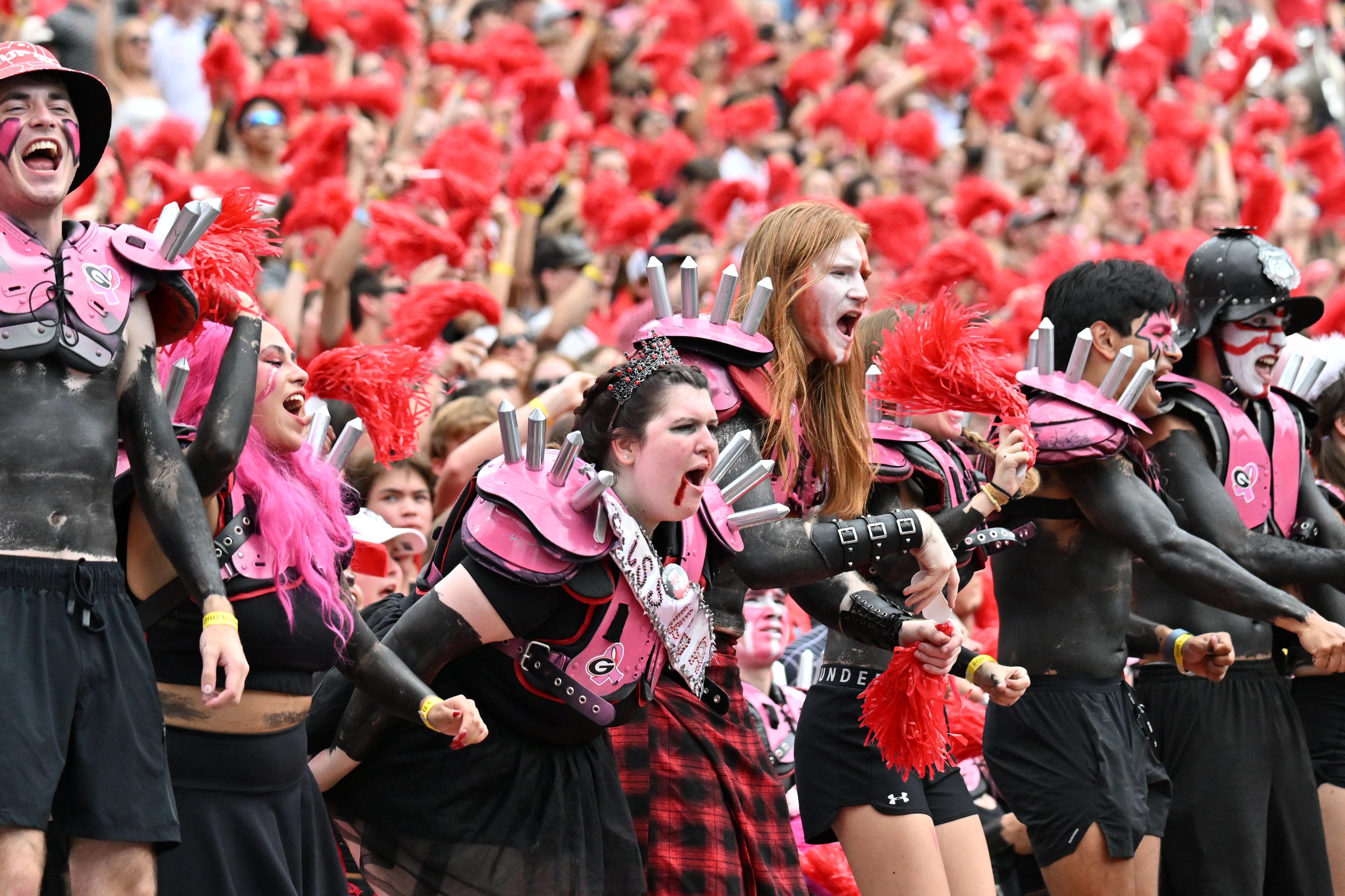 Georgia fans cheer during the second half in a NCAA college football game at Sanford Stadium, Saturday, October 4, 2025, in Athens. Georgia won 35 -14 over Kentucky. (Hyosub Shin / AJC)