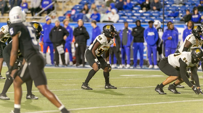 Kennesaw State linebacker Donelius Johnson (48) in action at Middle Tennessee on Oct. 15, 2024. (Photo courtesy of KSU Athletics)