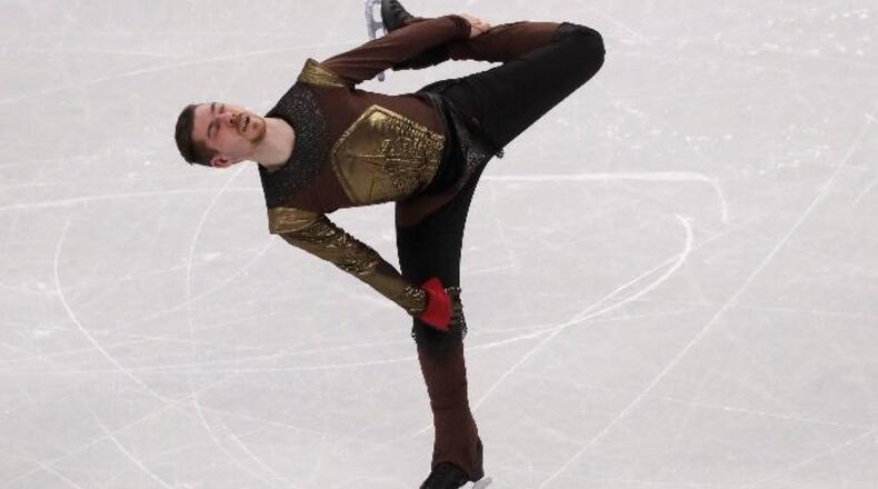 Paul Fentz of Germany performs during the men's free figure skating final in the Gangneung Ice Arena at the 2018 Winter Olympics in Gangneung, South Korea, Saturday, Feb. 17, 2018. (AP Photo/Morry Gash)
