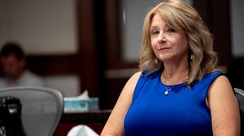 Plaintiff Alicia Adams sits in Cobb Superior Court on Thursday, June 20, 2024, regarding her candidate disqualification lawsuit. On July 25, the judge ruled that the county's map is unconstitutional and the primary elections must be redone to allow her to qualify and run for office. (Ben Hendren for the Atlanta Journal-Constitution)