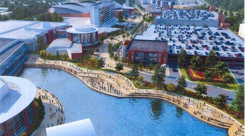 An original artist’s rendering of plans for a mixed-use development at Infinite Energy Center in Duluth.