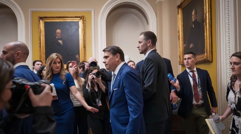 Acting Attorney General Todd Blanche arrives for a closed-door meeting with Republican senators who are expected to abandon a proposal for $1 billion in security money for the White House complex and President Donald Trump's ballroom after it has failed to win enough party support, at the Capitol in Washington, Thursday, May 21, 2026. (AP Photo/J. Scott Applewhite)