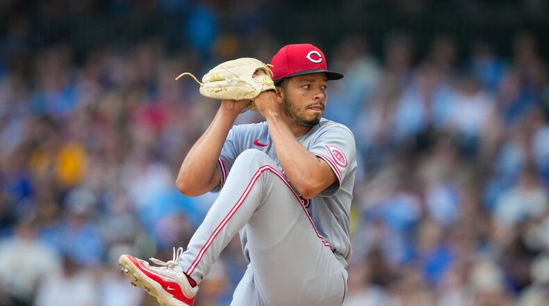 Cincinnati Reds pitcher Chase Burns throws during the first inning of a baseball game against the Milwaukee Brewers Thursday, July 2, 2026, in Milwaukee. (AP Photo/Kayla Wolf)