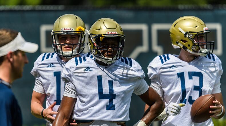 Georgia Tech freshman quarterback James Graham (No. 4) at preseason practice August 7, 2018. (Danny Karnik/Georgia Tech Athletics)