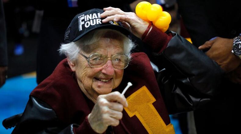 Sister Jean Dolores-Schmidt's image is now emblazoned on T-shirts and socks.