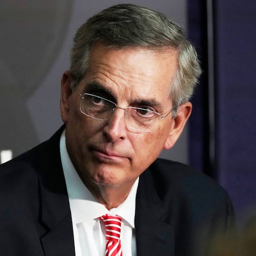 FILE - Georgia Secretary of State Brad Raffensperger participates during an election forum, Sept. 19, 2024, in Ann Arbor, Mich. (AP Photo/Carlos Osorio, File)