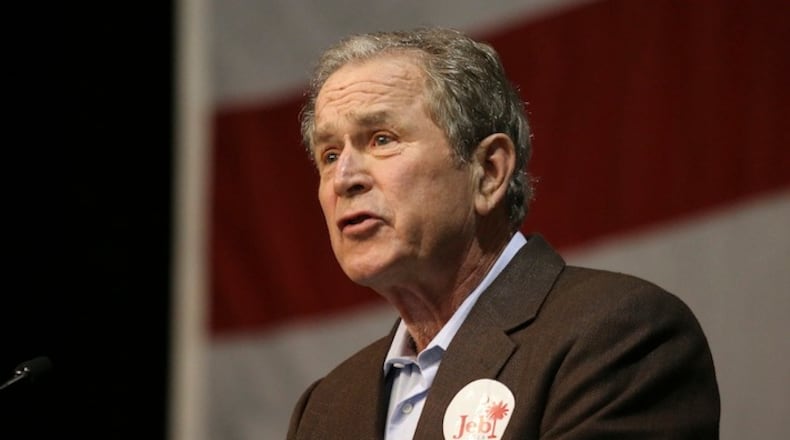 Former President George W. Bush speaks during a campaign rally for his brother Jeb Bush, a Republican presidential hopeful, at the Coliseum & Performing Arts Center in North Charleston, S.C., Feb. 15, 2016. (Jim Wilson/The New York Times)