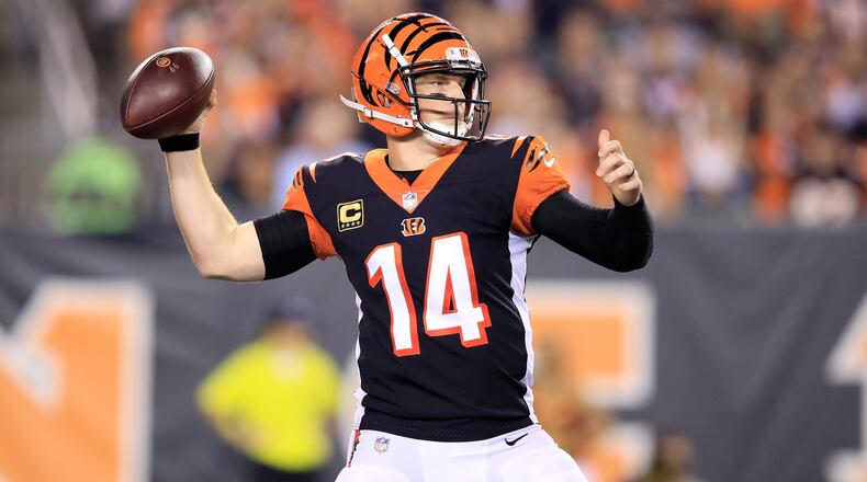 Bengals QB Andy Dalton on Falcons QB Matt Ryan: 'He’s good, he makes quick decisions and is able to get the ball out of his hands and get it to his guys.' (Photo by Andy Lyons/Getty Images)