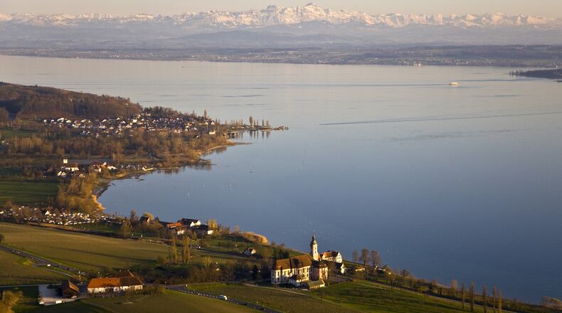 Cyclists planning to bike around the circumference of Lake Constance might find an aerial view of the lake intimidating at first. (Achim Mende/Bodensee Tourism/TNS)