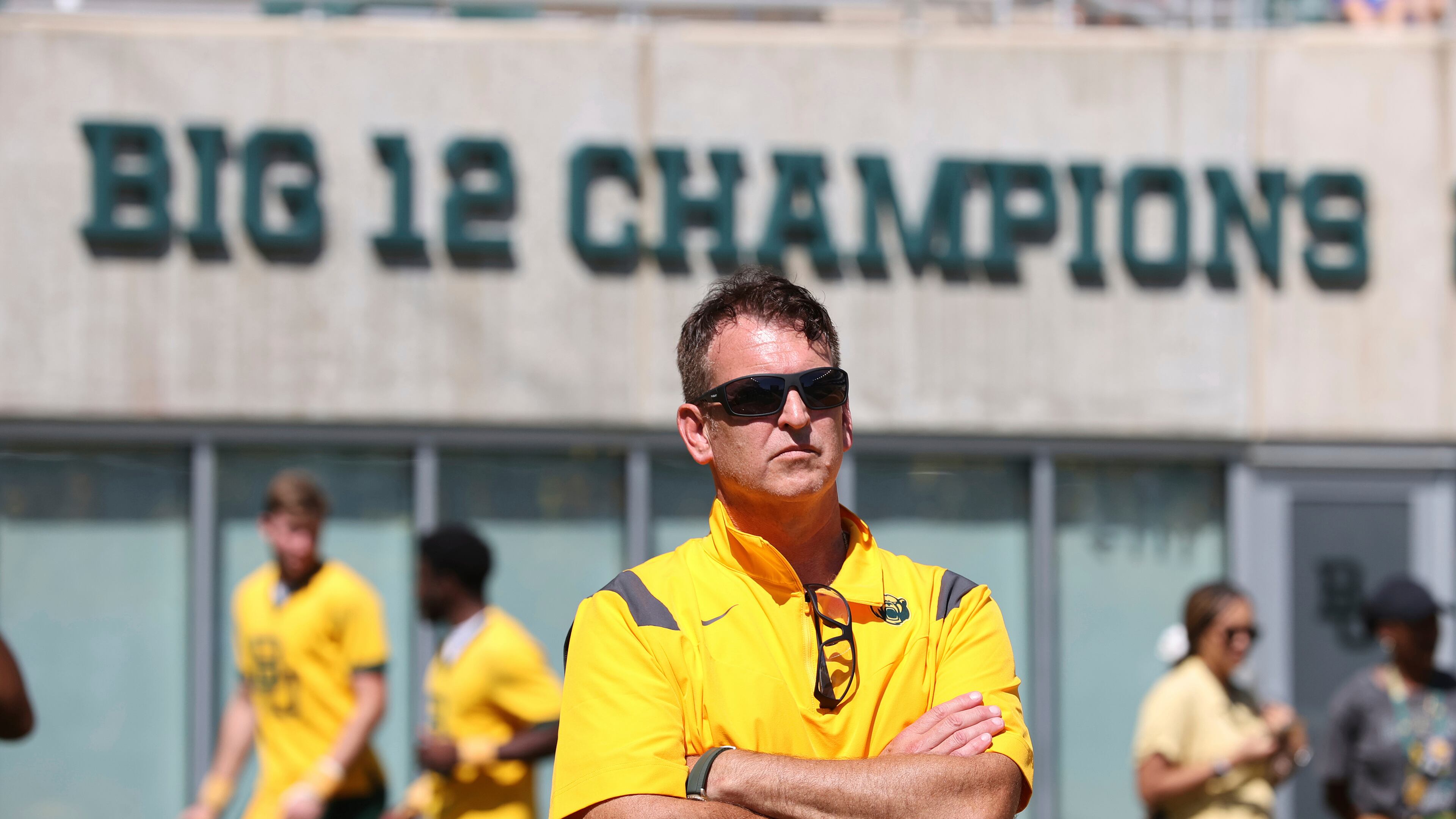 FILE - Baylor athletic director Mack Rhoades looks on from the sideline during an NCAA college football game against BYU, Saturday, Sept. 28, 2024, in Waco, Texas. (AP Photo/Jerry Larson, File)