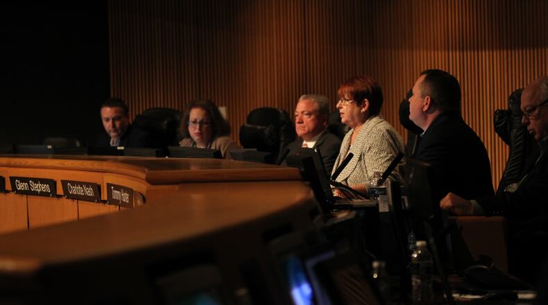 Members of the Gwinnett County Board of Commissioners during their Jan. 17 meeting. (HENRY TAYLOR / HENRY.TAYLOR@AJC.COM)
