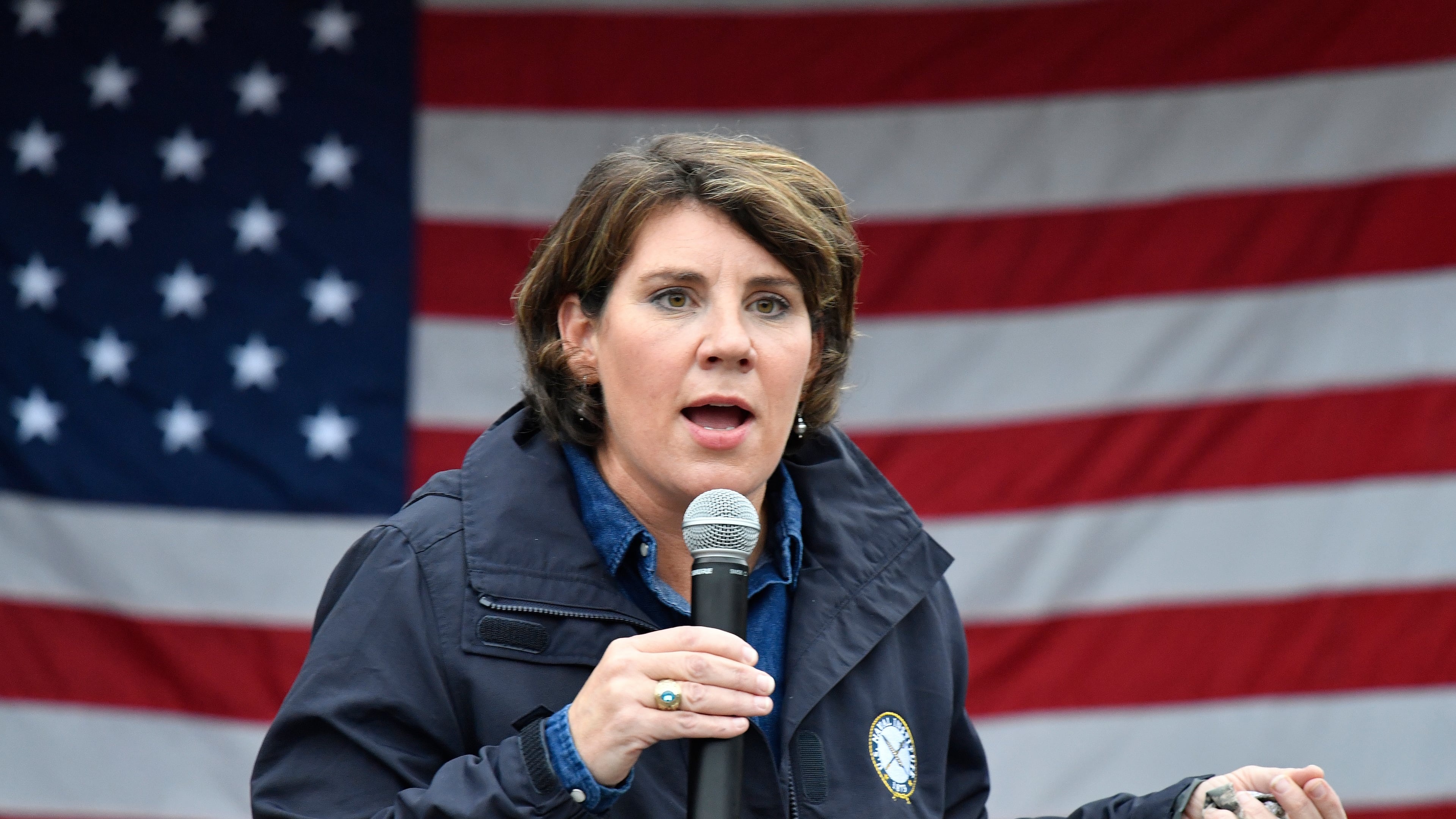FILE - Democratic candidate for U.S. Senate Amy McGrath speaks to supporters during a rally in Danville, Ky., Oct. 28, 2020. (AP Photo/Timothy D. Easley, File)