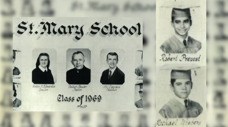 Cobb County's Michael Winters (right, bottom) went to school with Robert Prevost, the future Pope Leo XIV (right, top), at St. Mary of the Assumption School in Chicago. (Courtesy of Michael Winters)