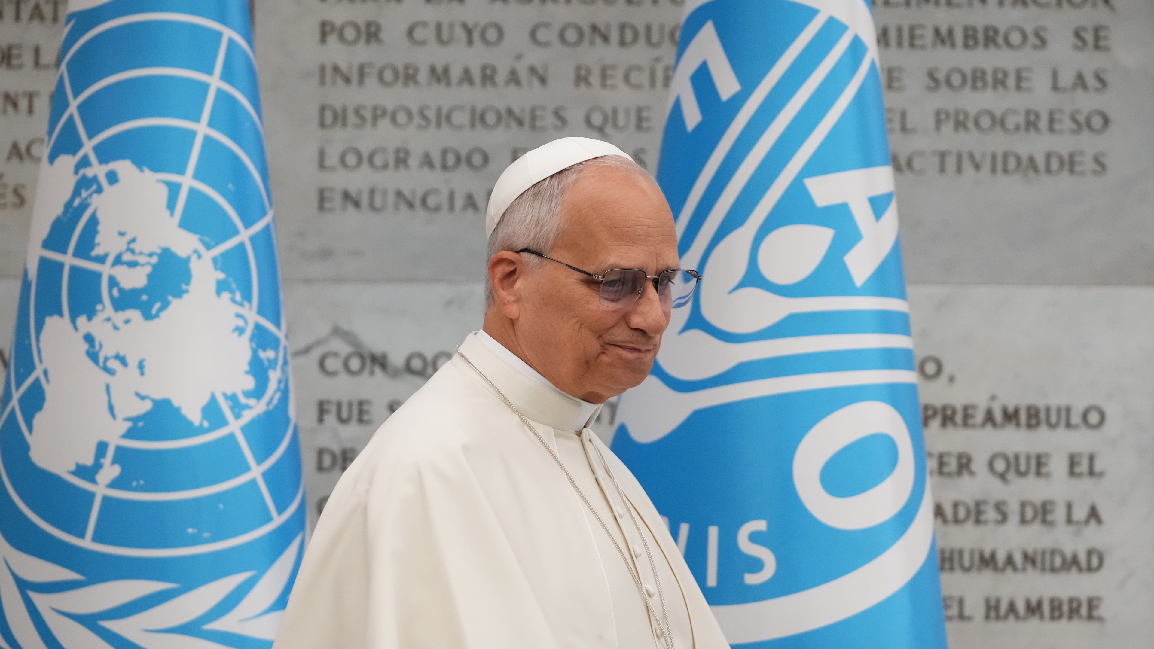 Pope Leo XIV leaves the Global World Food Day Ceremony in Rome, Thursday, Oct. 16, 2025. (AP Photo/Alessandra Tarantino)