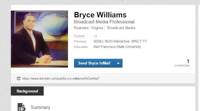 A LinkedIn profile appearing to belong to Virginia shooting suspect Vester Lee Flanagan — also known as Bryce Williams — suggests he previously worked at WTOC-TV in Savannah. (Screenshot)