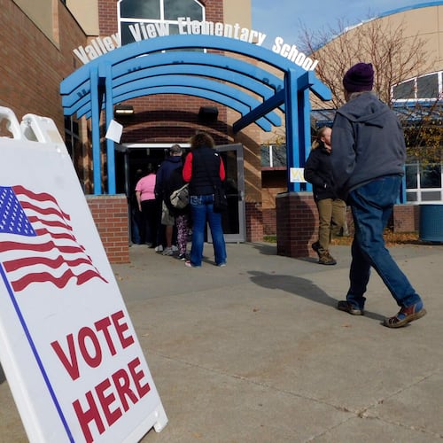 FILE - Pennigton County voters head to the polls at Valley View Elementary School Gym on Election Day, Nov. 5, 2024, in Rapid City, S.D. (Madison Willis/Rapid City Journal via AP, File)