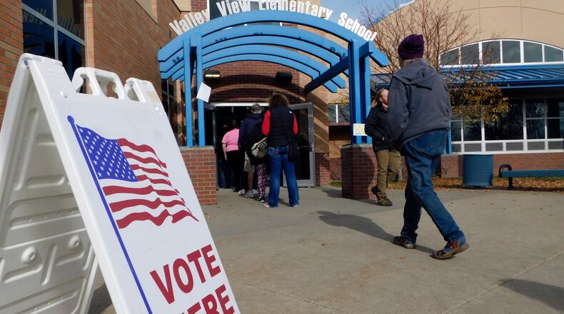 FILE - Pennigton County voters head to the polls at Valley View Elementary School Gym on Election Day, Nov. 5, 2024, in Rapid City, S.D. (Madison Willis/Rapid City Journal via AP, File)