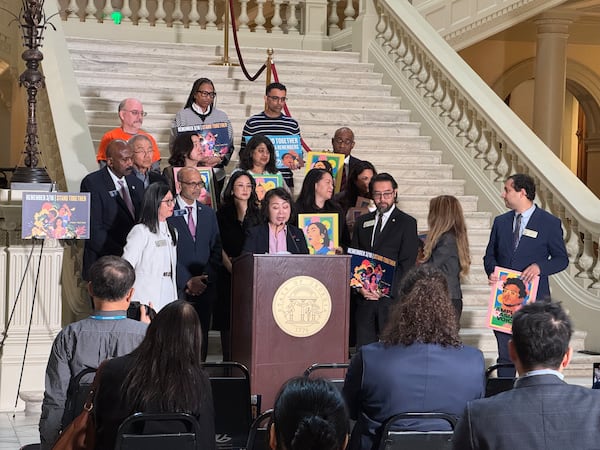 Members of the Asian American and Pacific Islander Caucus and other groups held a news conference at the Georgia Capitol on Monday, March 16, 2026, to mark the fifth anniversary of the Atlanta spa shooting.