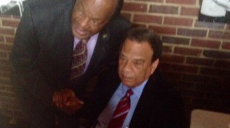 Former Washington D.C. mayor Marion Barry made a surprise appearance on Friday at a rally for Democratic candidates Michelle Nunn and Jason Carter. (KATIE LESLIE / KLESLIE@AJC.COM)