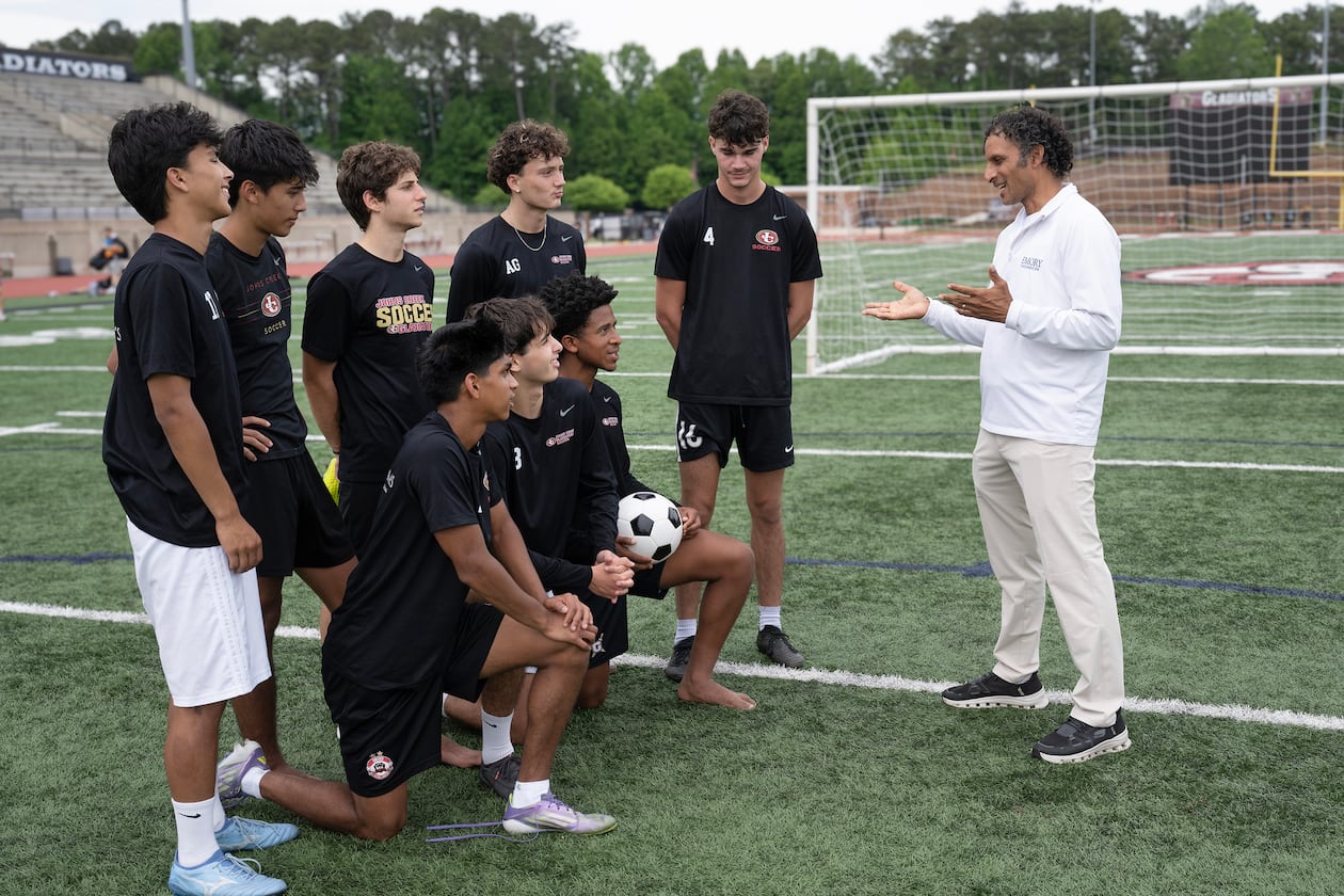 Dr. Neeru Jayanthi serves as the team physician for the Johns Creek High School men’s soccer team, which won its first Class 5A state championship this spring. (Courtesy of Jack Kearse/Emory University)