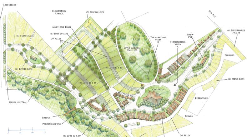 Auburn has partnered with Lew Oliver Inc. Whole Town Solutions, the designer behind Serenbe and other projects, to design the south side of the downtown project. (Courtesy City of Auburn)