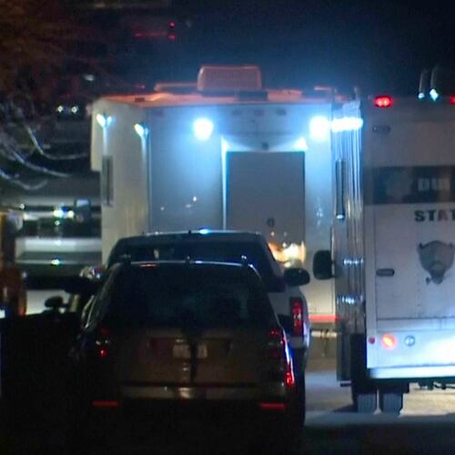 In this grab taken from video, emergency cervices work at a scene of Police Helicopter Crash in Flagstaff, Arizona, the night from Feb. 4 to 5, 2026. (ABC15 Arizona via AP)