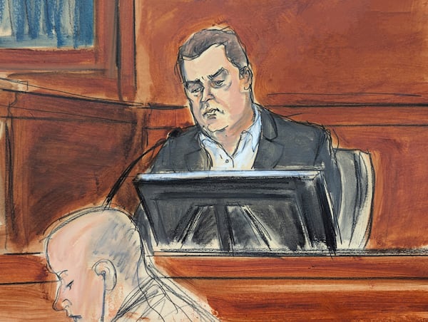 George Kaplan, Sean "Diddy" Combs' former personal assistant, testifies on the witness stand during Sean "Diddy" Combs' sex trafficking and racketeering trial in Manhattan federal court, Wednesday, May 21, 2025, in New York. (Elizabeth Williams via AP)