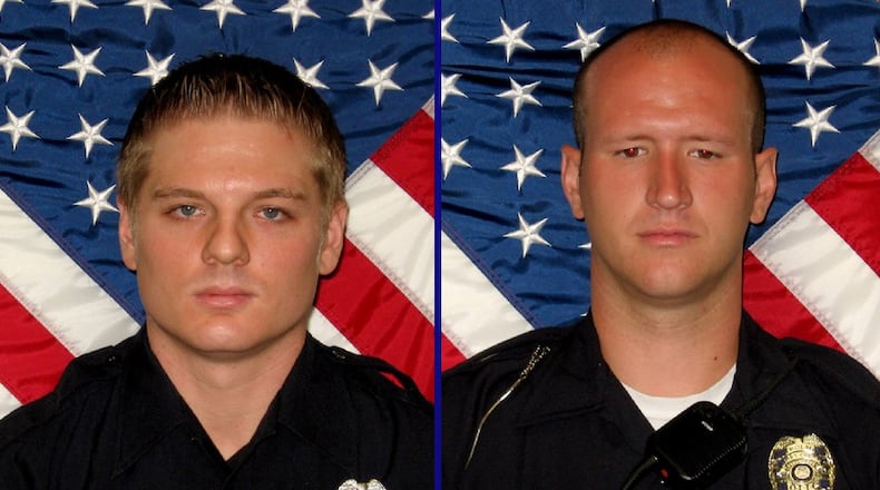 Henry County police officers Taylor Webb, left, and Keegan Merritt were released from Grady Memorial Hospital and are now recovering from their gunshot wounds at home.
