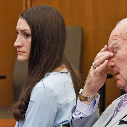 Lindsay Clancy and attorney Kevin Reddington watch as Judge William Sullivan tells the jury to keep discussing a possible verdict after jurors said for a second time they couldn't agree whether Lindsay Clancy was criminally responsible for killing her three children in 2023, Wednesday, Sept. 2, 2026, in Plymouth, Mass. (Greg Derr/The Patriot Ledger via AP, Pool)