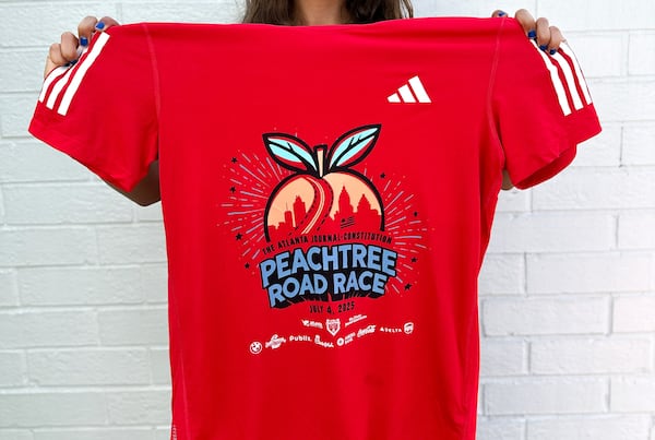 The 2025 Peachtree T-shirt design, ‘Atlanta Runs Deep,’ was created by Russ Vann. (Courtesy Atlanta Track Club)