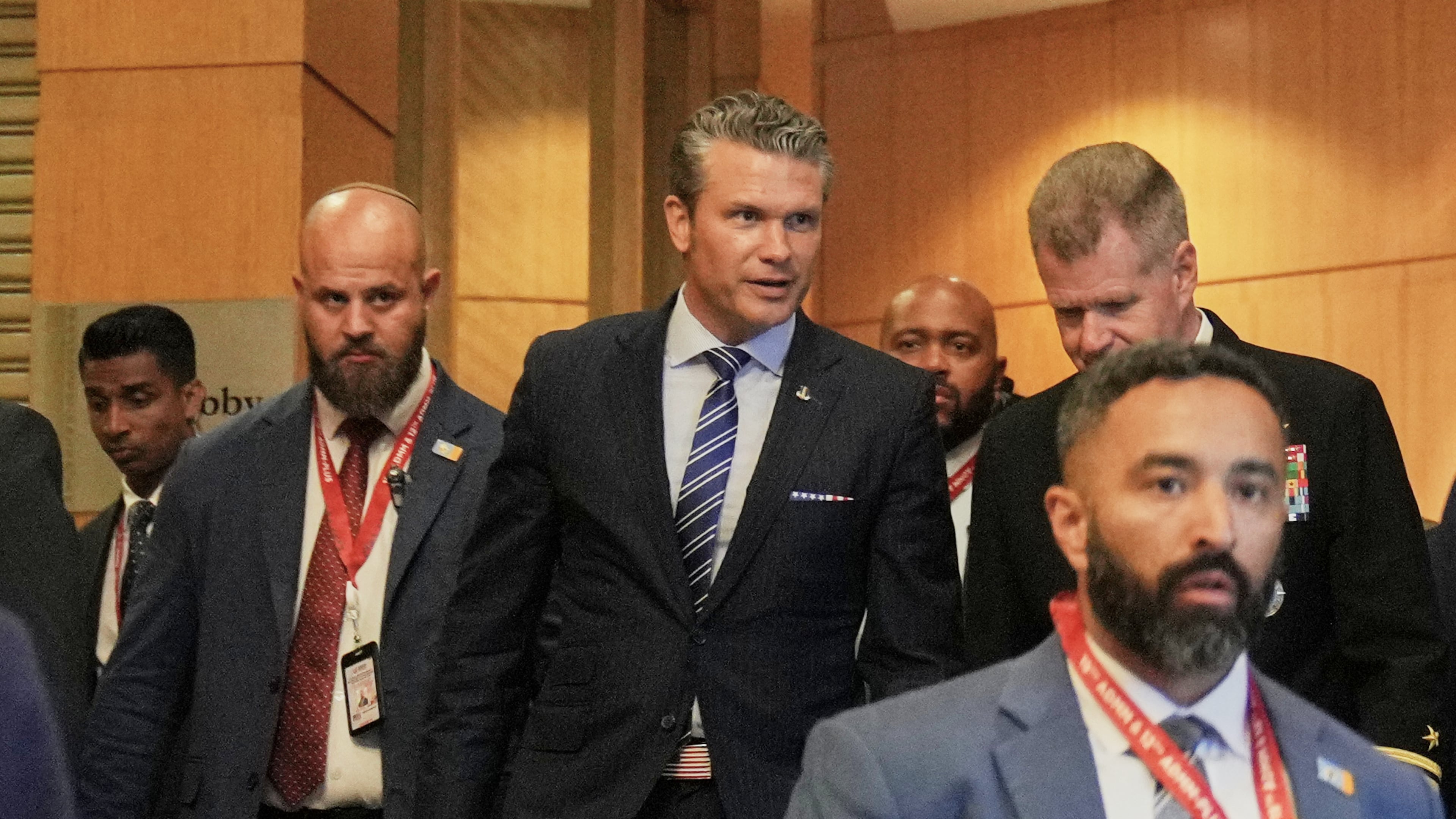 U.S. Defense Secretary Pete Hegseth leaves after a bilateral meeting with Malaysia's Defense Minister Mohamed Khaled Nordin ahead of the Association of Southeast Asian Nations (ASEAN) Defense Ministers' Meeting in Kuala Lumpur, Malaysia, Thursday, Oct. 30, 2025. (AP Photo/Dita Alangkara)