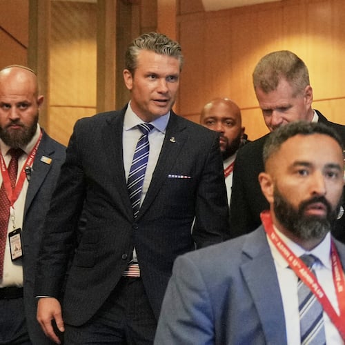 U.S. Defense Secretary Pete Hegseth leaves after a bilateral meeting with Malaysia's Defense Minister Mohamed Khaled Nordin ahead of the Association of Southeast Asian Nations (ASEAN) Defense Ministers' Meeting in Kuala Lumpur, Malaysia, Thursday, Oct. 30, 2025. (AP Photo/Dita Alangkara)