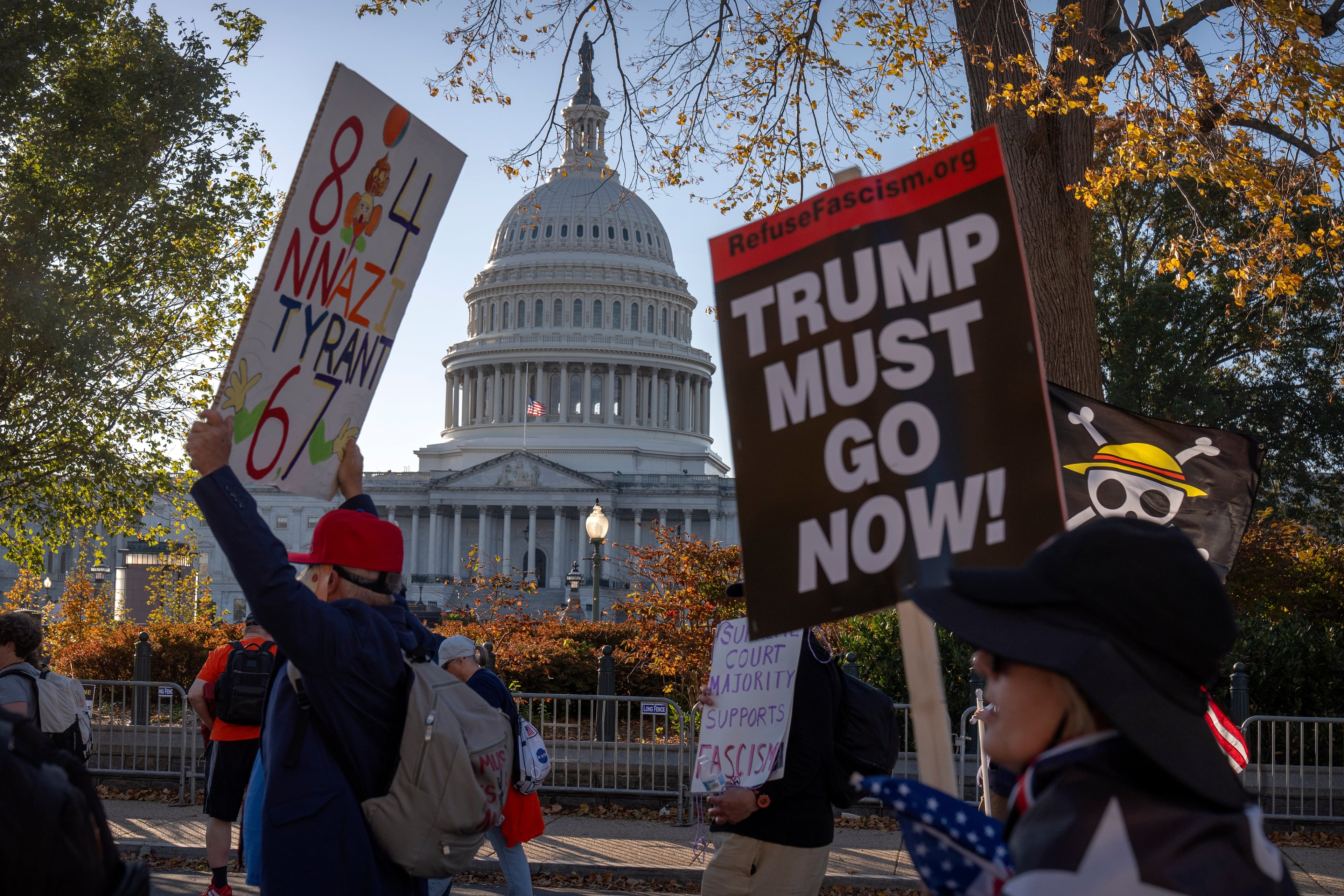 Demonstrators opposed to President Donald Trump protested near the Capitol in Washington on Wednesday. (Mark Schiefelbein/AP)