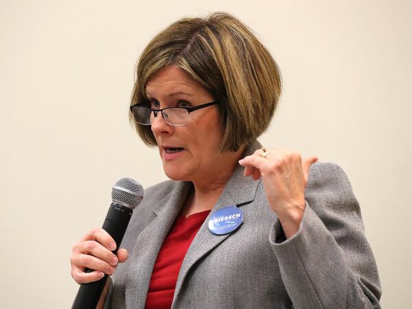 Christine Triebsch participates in a debate for the open state Senate seat that was held by Judson Hill at the East Cobb Library on Wednesday, April 12, 2017, in Marietta. Curtis Compton/ccompton@ajc.com