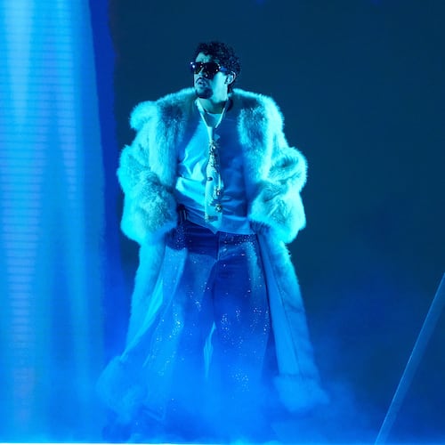 Bad Bunny performs during the iHeartRadio Music Awards in Los Angeles on March 17, 2025. (AP Photo/Chris Pizzello)