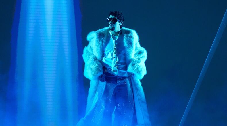 Bad Bunny performs during the iHeartRadio Music Awards in Los Angeles on March 17, 2025. (AP Photo/Chris Pizzello)