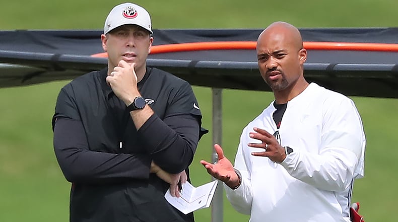 Falcons head coach Arthur Smith (left) and general manager Terry Fontenot.