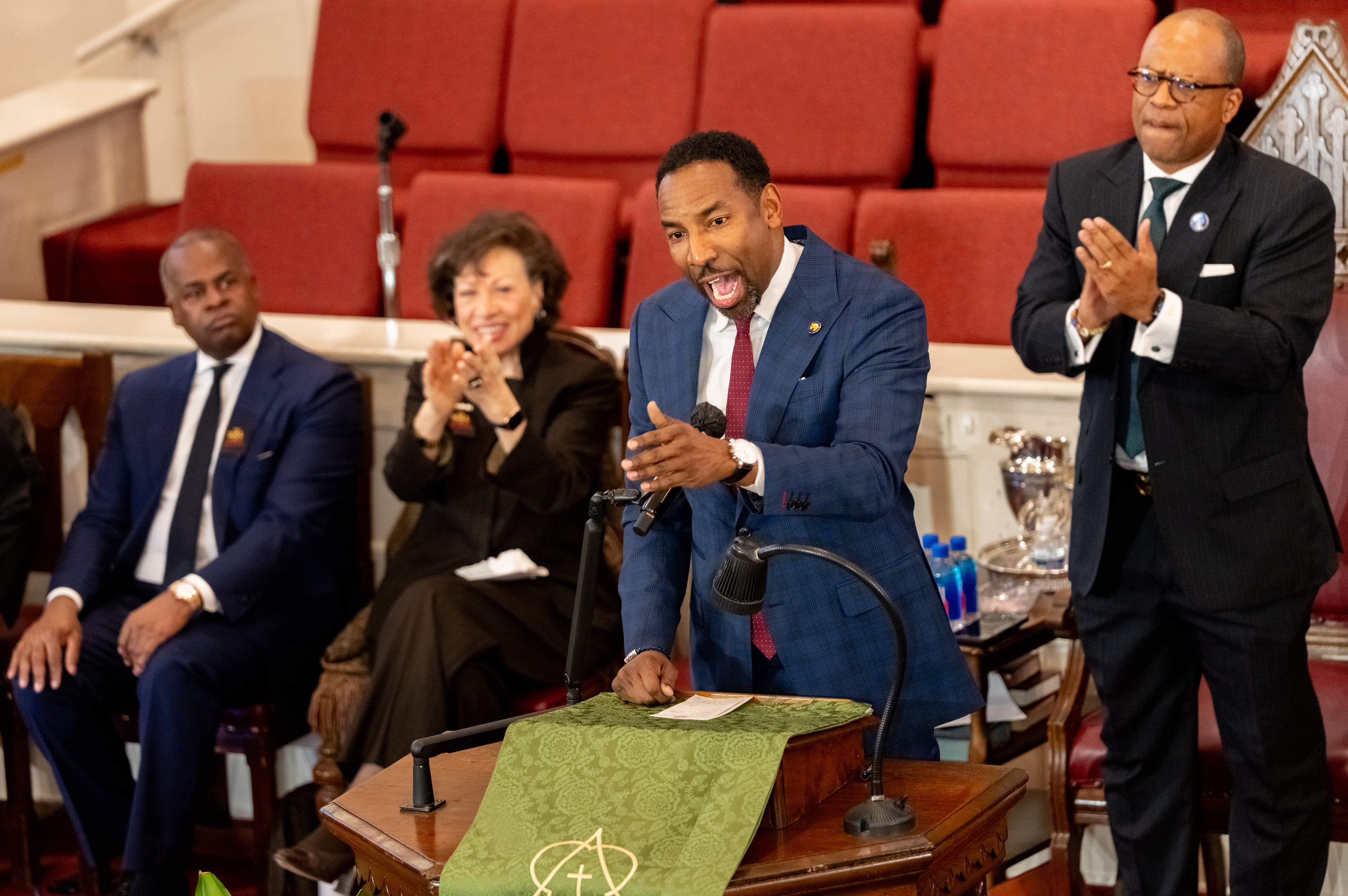 Current and former Atlanta Mayors gather at Big Bethel AME Church to push to protect DEI initiatives in the City of Atlanta, Georgia.