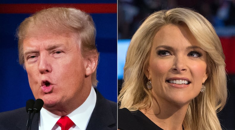 Republican presidential candidate Donald Trump and Fox News Channel host and moderator Megyn Kelly.