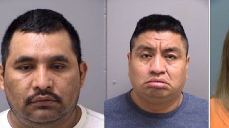 From left, Roberto Chavez-Duran, Juan Escabar-Tercero, Alicia Navarro Flores, Jesus Benigno Hernandez Velazquez, Aroldo Roca-Lara (Credit: Cherokee County Sheriff's Office)