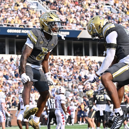 Georgia Tech wide receiver Malik Rutherford is one of 14 seniors that have been with coach Brent Key since he took over full-time in 2023 and have seen the program morph from an ACC bottom-feeder to one of the league's best. (Hyosub Shin/AJC)