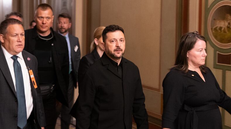 Ukraine's President Volodymyr Zelenskyy arrives at the U.S. Capitol, Tuesday, July 28, 2026, in Washington. (AP Photo/Allison Robbert)