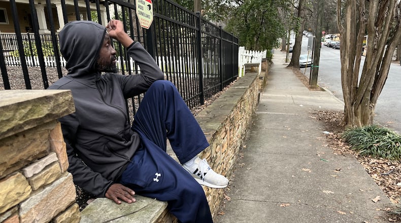 Tiffany Hendricks, a man who is homeless and has dealt with substance use problems, has been arrested 80 times, often in Midtown Atlanta. Matt Kempner / AJC.com