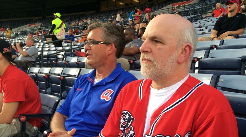 Ed Thomas (right) and Tim McDaniel have both been fans of the Braves since they were children, and are both happy that the team is coming to Cobb County. Thomas points out another selling point: Unlike Atlanta Fulton County Stadium, which was a “multipurpose” stadium, and Turner Field which was built for the Olympics, SunTrust Park is actually intended for the great American pastime. “I think it’s great,” said Thomas, “that after 50 years we’re finally getting a stadium that is built for baseball.”