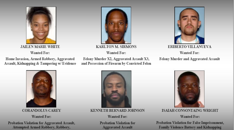 The Gwinnett County Sheriff's Office is seeking these six people with outstanding warrants.