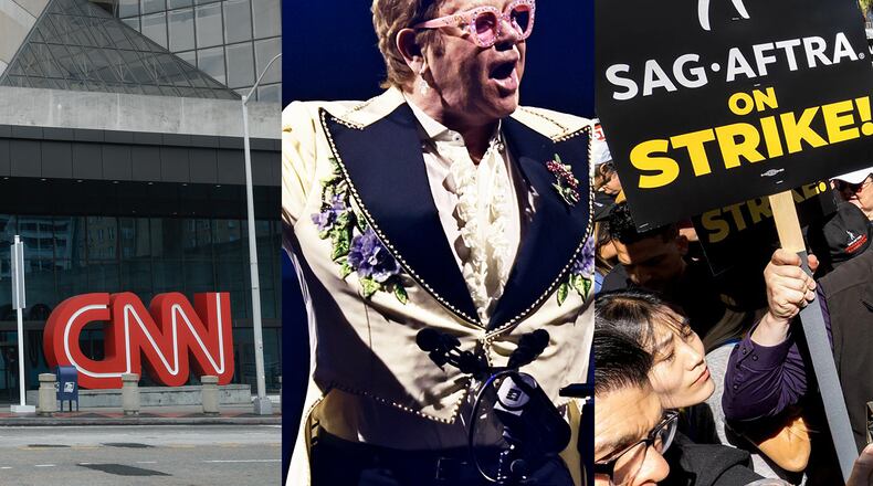 Some of the big entertainment stories in Atlanta: CNN leaving CNN Center, Elton John selling his condo and the four-month actors strike. AJC FILE PHOTOS/AP