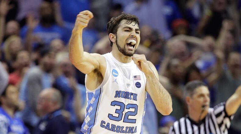 Luke Maye reacts after his game-winning basket in Sunday's regional final against Kentucky.