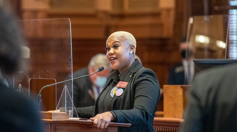 The state ethics commission decided earlier this month that there was probable cause to believe that Democratic state Rep. Erica Thomas has violated Georgia campaign finance laws. Thomas has not reported any contributions since before the 2018 primary. However, a search of campaign records by The Atlanta Journal-Constitution found she’s received at least $33,000 in contributions from lobbyists, political action committees, businesses and other candidates since then. (ALYSSA POINTER / ALYSSA.POINTER@AJC.COM)