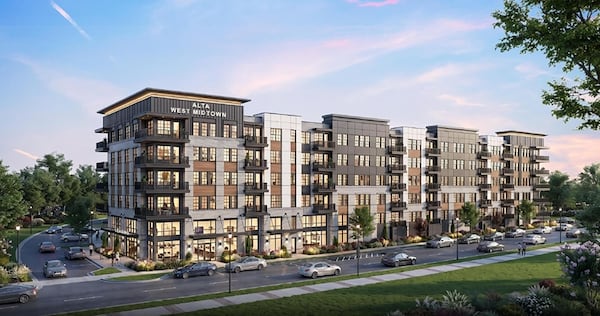 This is a rendering of a planned apartment development by Wood Partners along the Beltline in West Midtown. (Courtesy of Development Authority of Fulton County / Wood Partners)