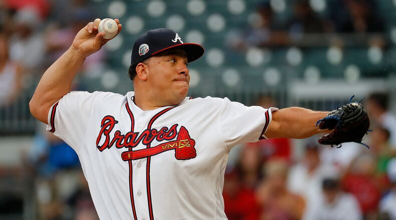 Bartolo Colon #40 of the Atlanta Braves pitches in the first inning against the Philadelphia Phillies at SunTrust Park on June 5, 2017 in Atlanta, Georgia. (Photo by Kevin C. Cox/Getty Images)